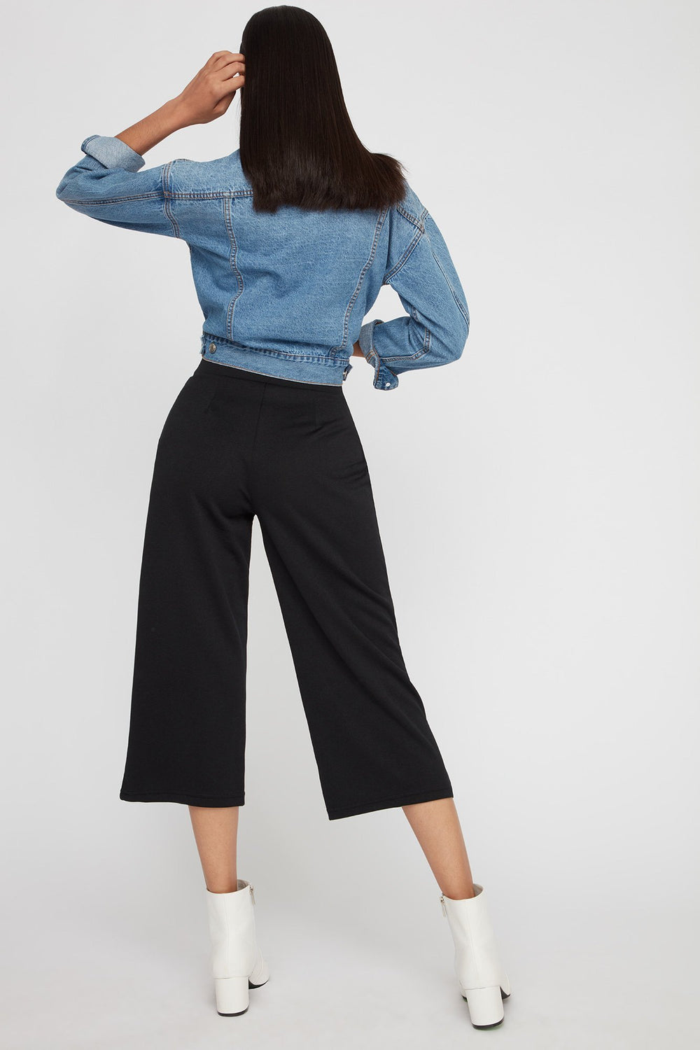 Women High-Rise Self-Tie Culotte Pant Black