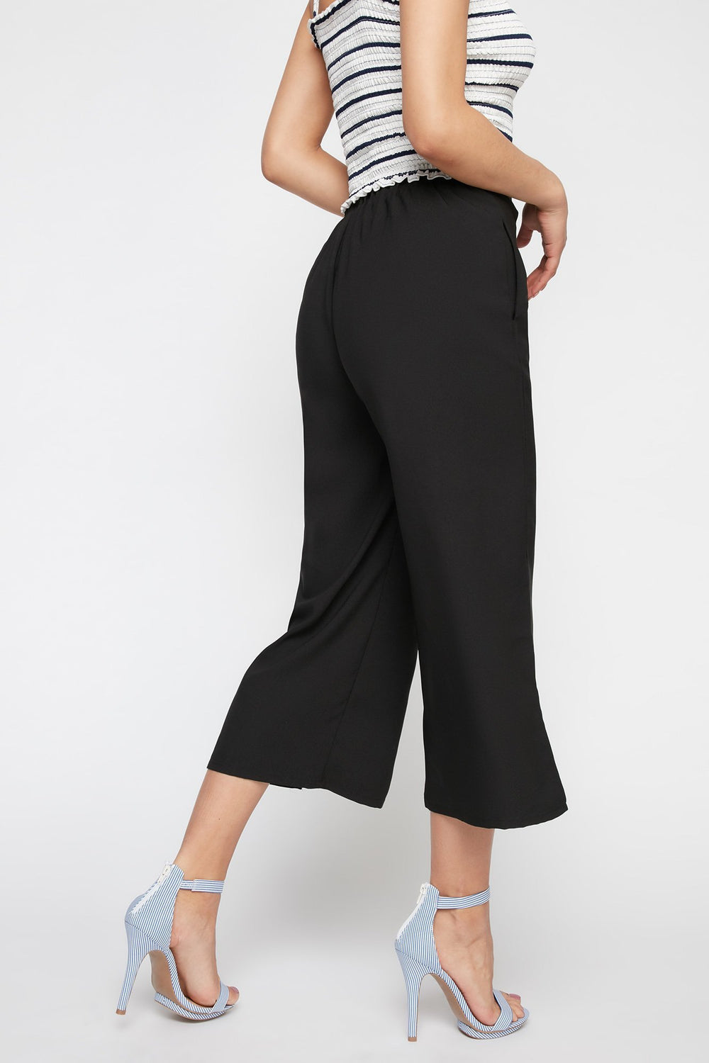 Women High-Rise Side Slit Culotte Pant Black