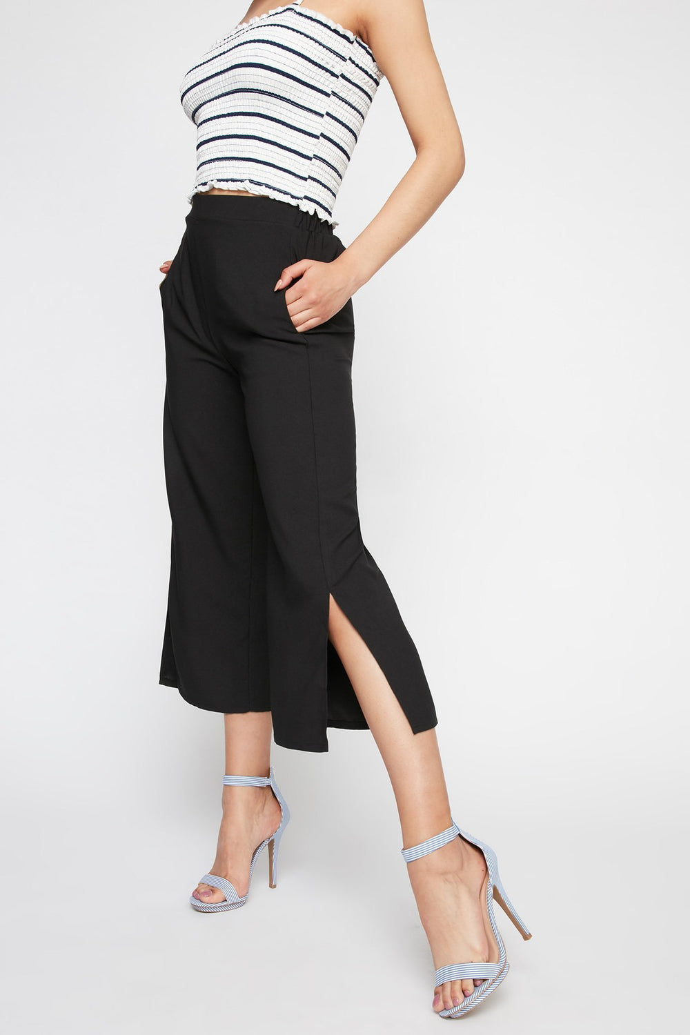 Women High-Rise Side Slit Culotte Pant Black