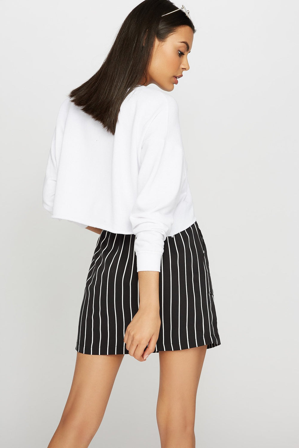 Women High-Rise Striped Ruffle Self-Tie Paperbag Skirt Black