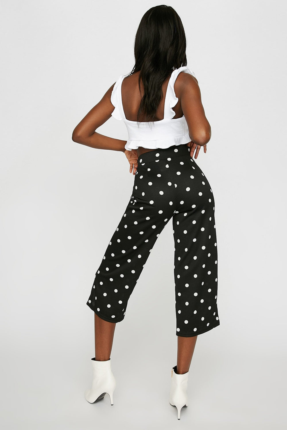 Women High-Rise Striped Self-Tie Culotte Pant Black