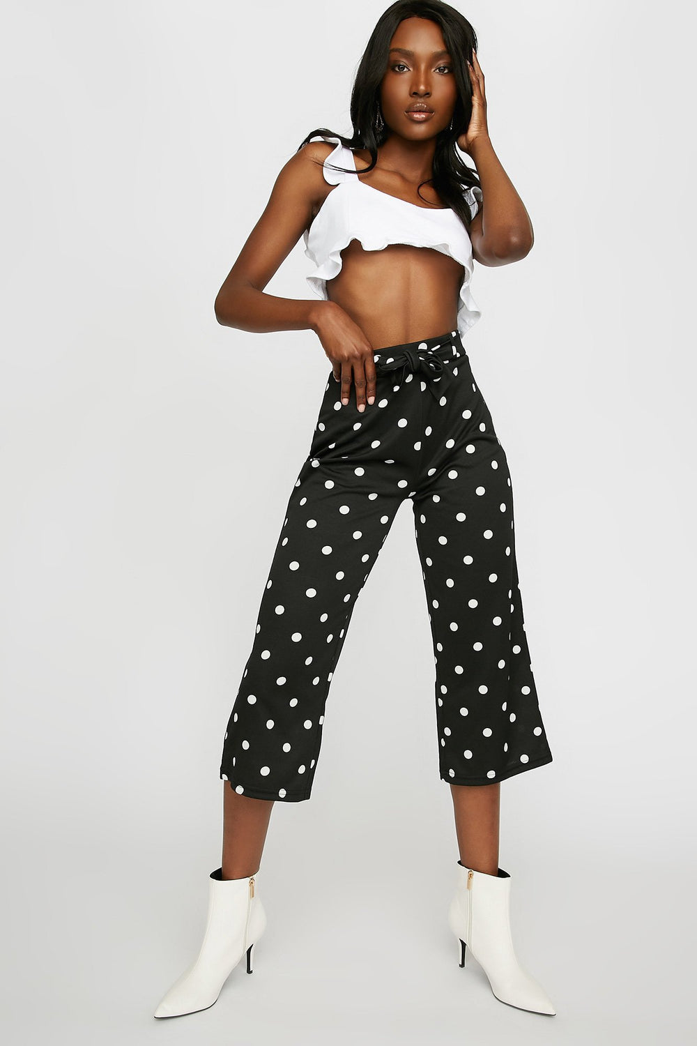 Women High-Rise Striped Self-Tie Culotte Pant Black