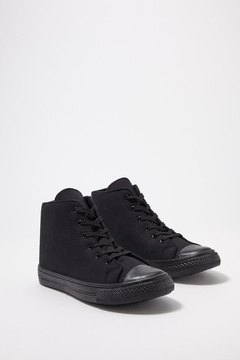 Women High-Top Black Canvas Lace-Up Sneakers Black