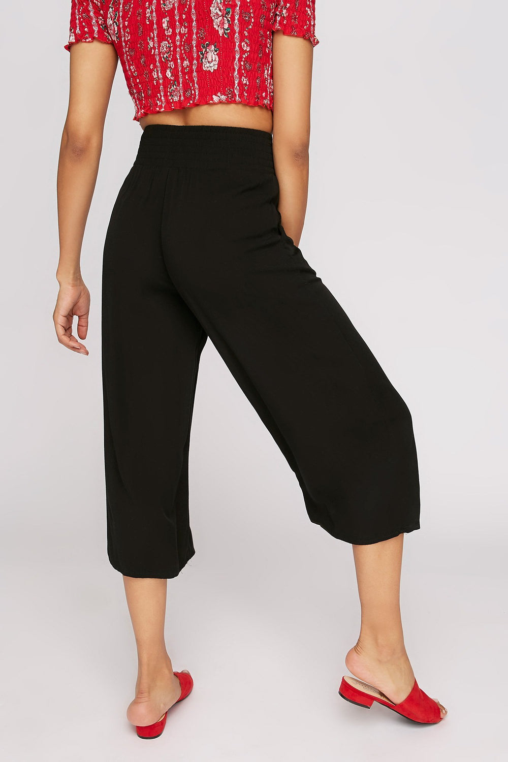 Women High-Waist Wide-Leg Culotte Pant Black
