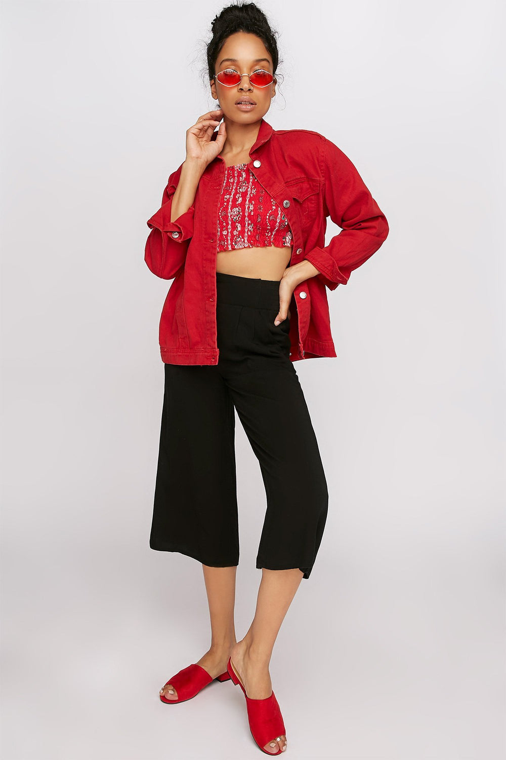 Women High-Waist Wide-Leg Culotte Pant Black