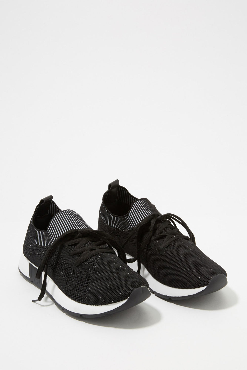 Women Knit Glitter Lace-Up Perforated Sneaker Black