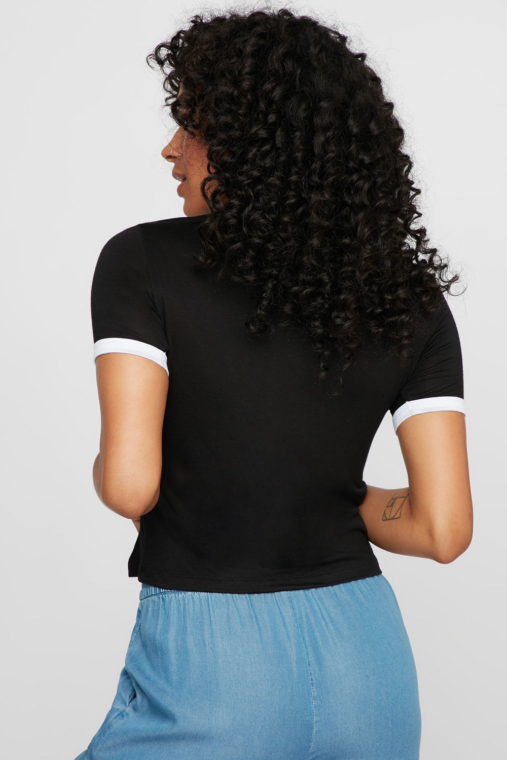 Women Lightweight Coloured Ringer T-Shirt Black
