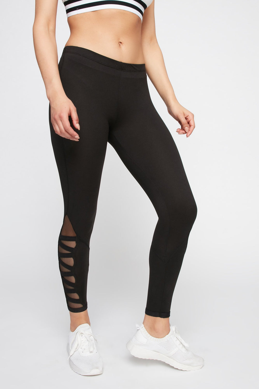Women Low-Rise Caged Mesh Legging Black