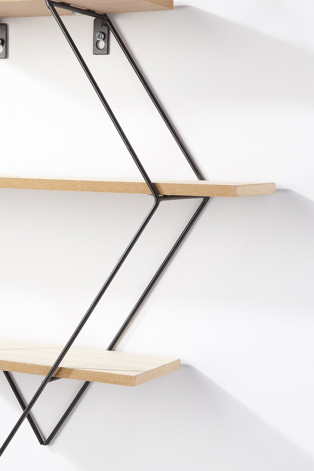 Women Metal Diamond Wood Wall Shelf Black