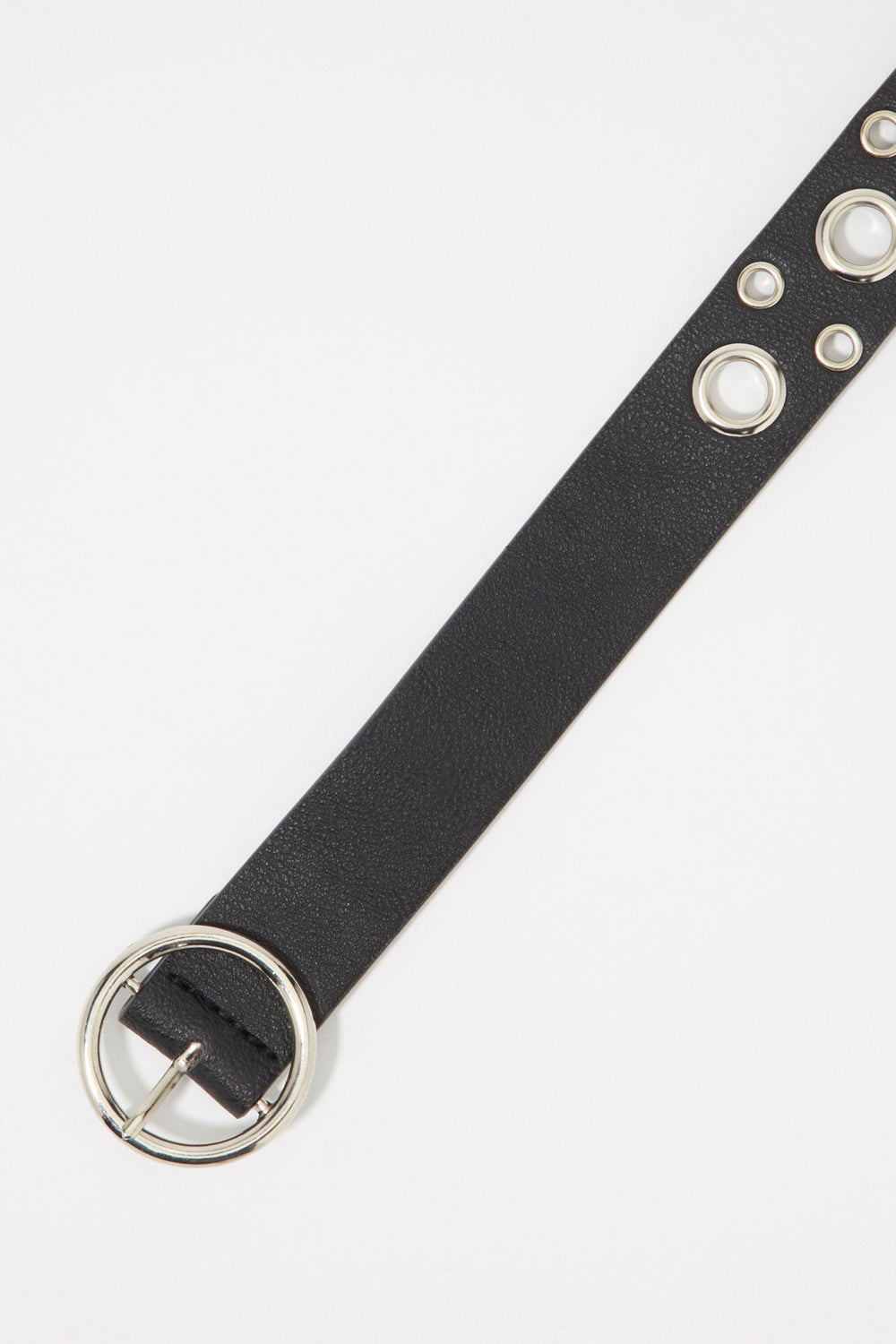 Women Metal Ring Circle Buckle Belt Black
