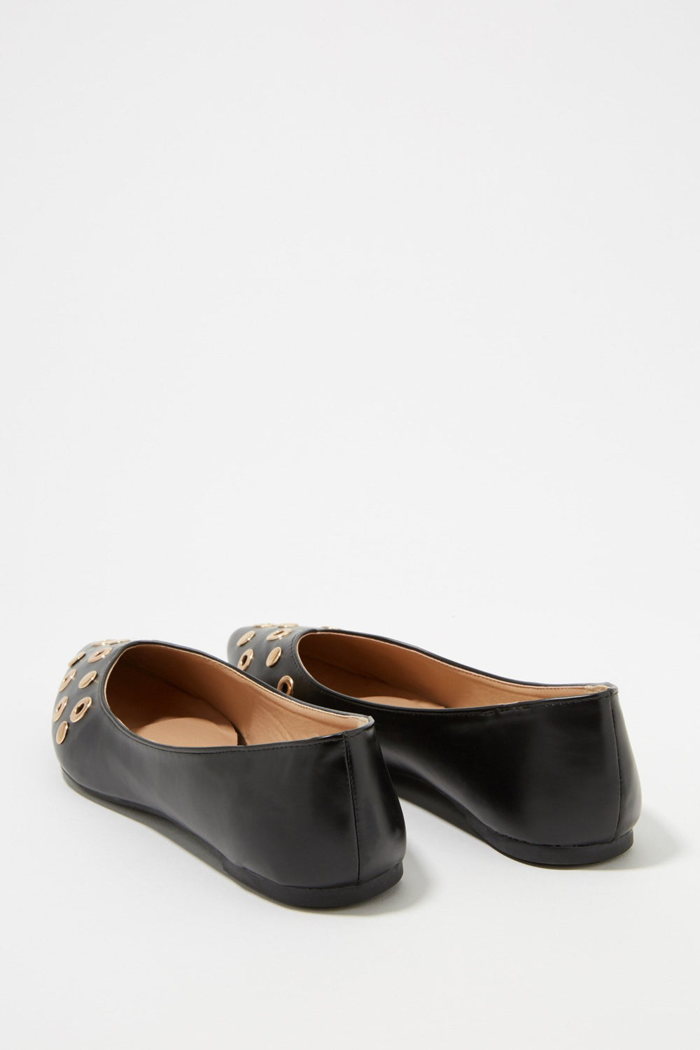 Women Metal Ring Studded Pointed Flat Black