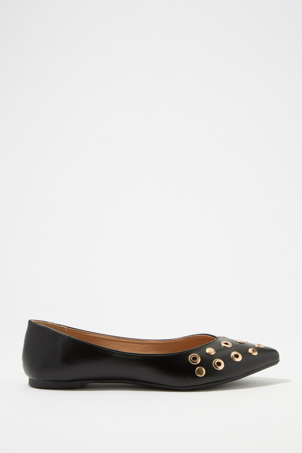 Women Metal Ring Studded Pointed Flat Black