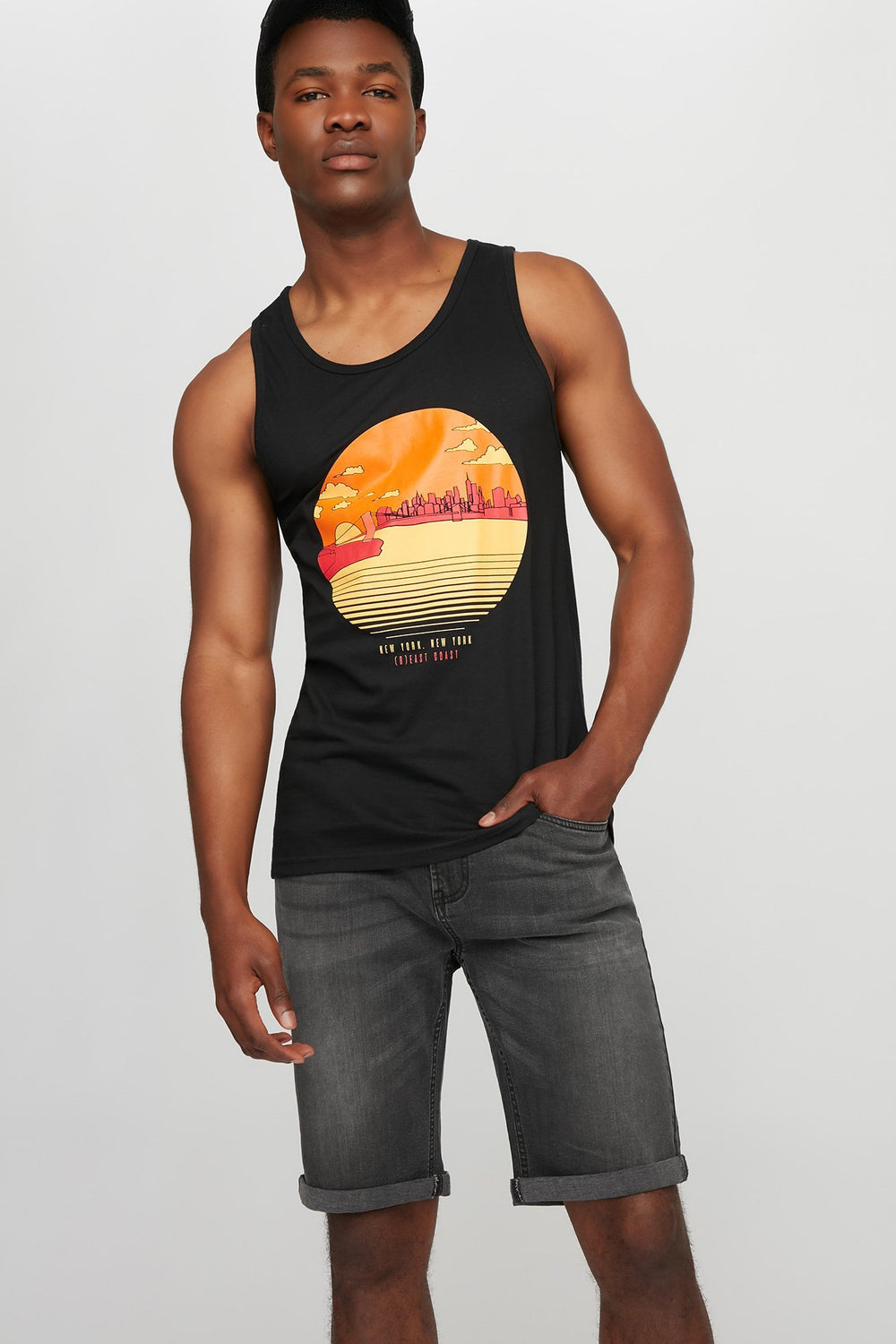 Men NYC Sunset Graphic Tank Black