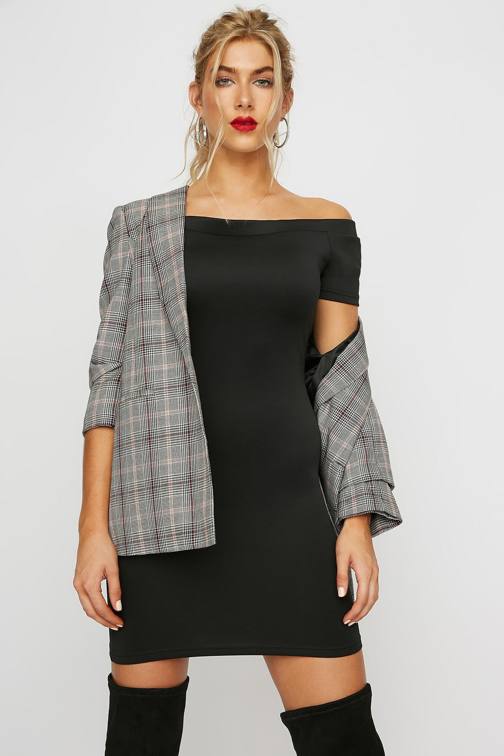 Women Off The Shoulder Scuba Bodycon Dress Black