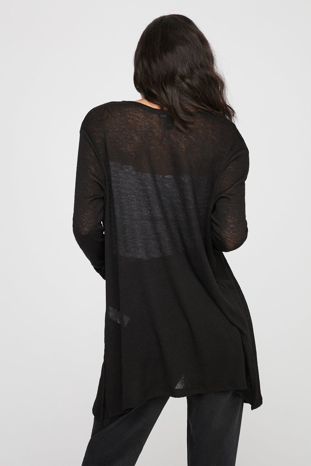 Women Open-Front Basic Longline Cardigan Black