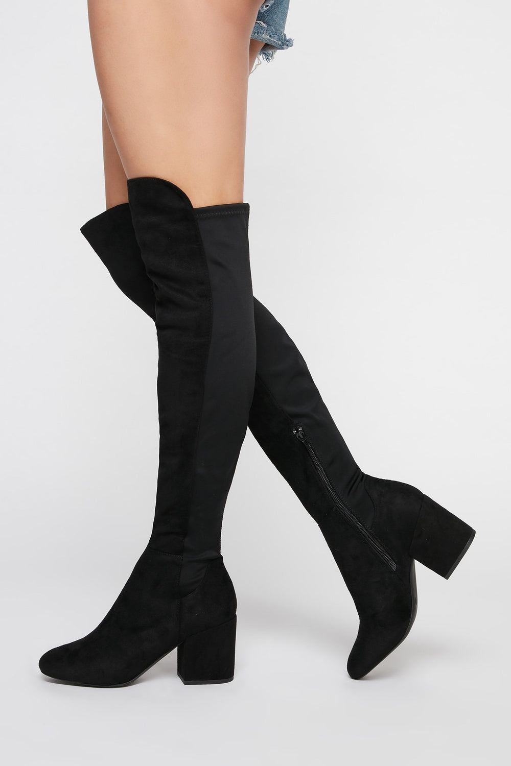 Women Over The Knee Faux-Suede Block Heel Boot Black