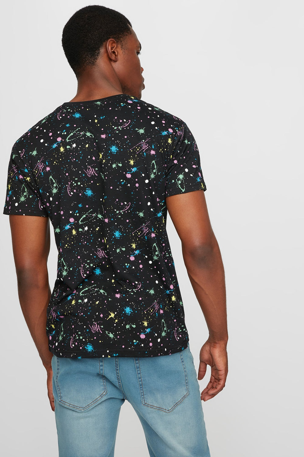 Men Paint Splatter Graphic T-Shirt Black