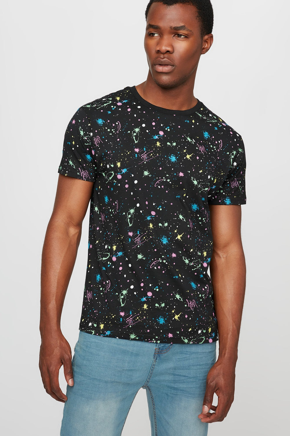 Men Paint Splatter Graphic T-Shirt Black