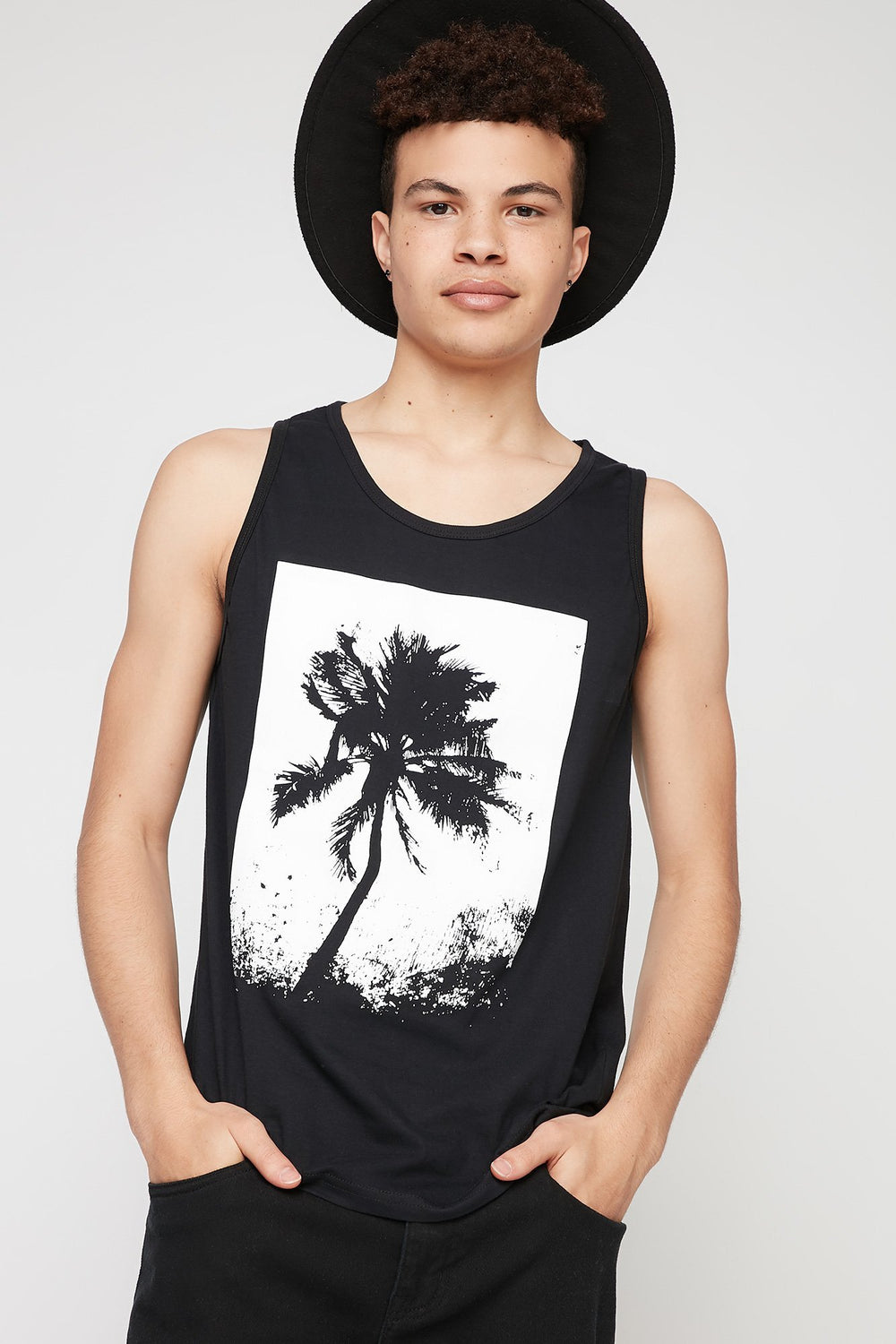Men Palm Tree Graphic Tank Black