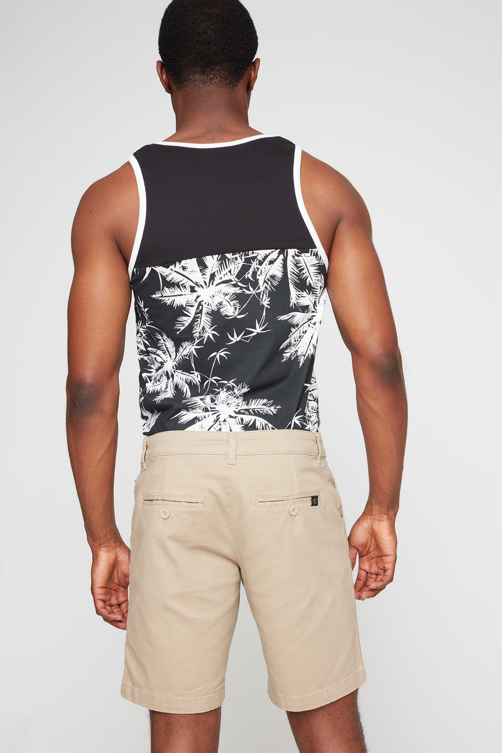 Men Palm Tree Pocket Graphic Tank Black