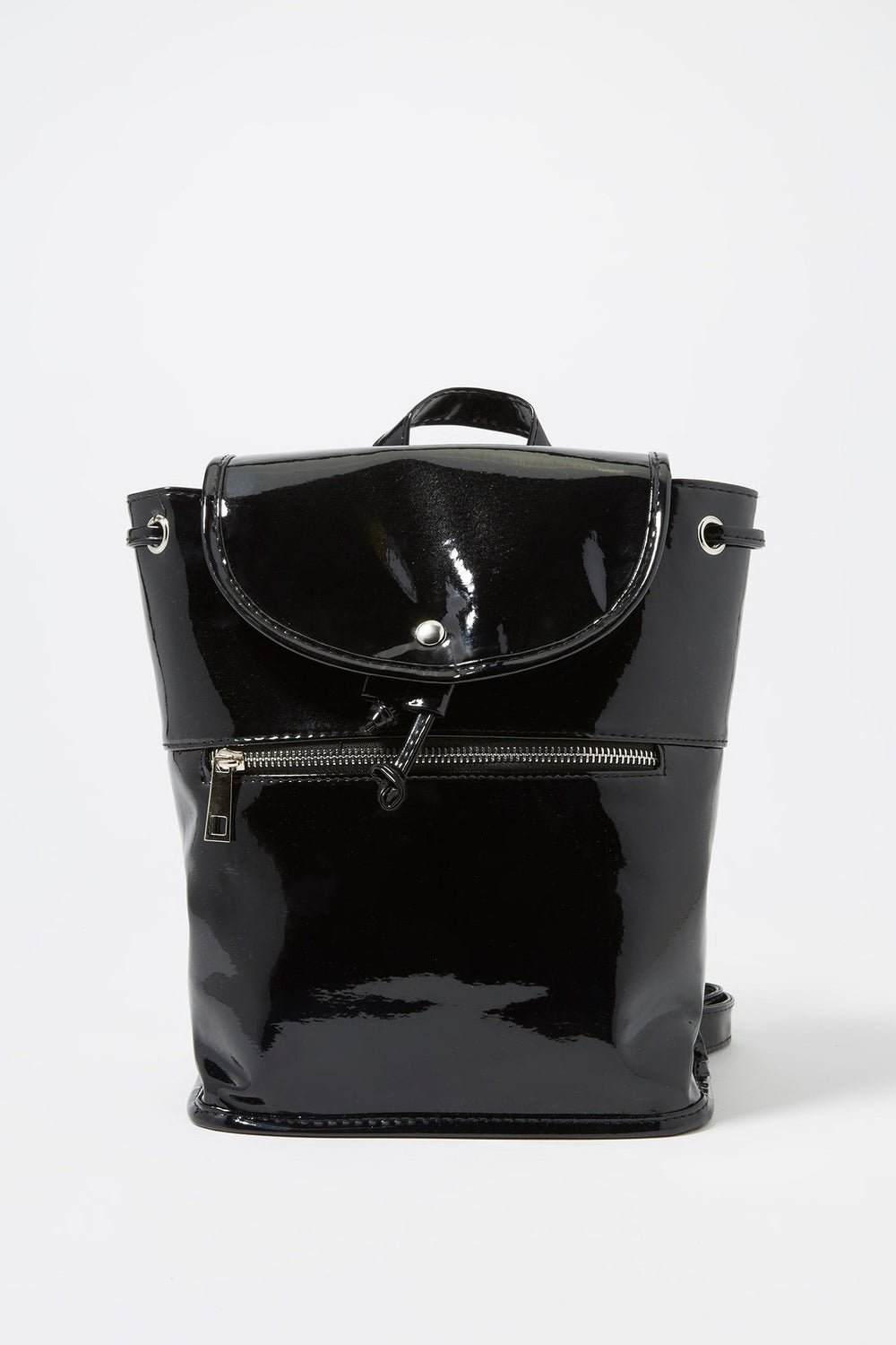 Women Patent Mini Backpack Black