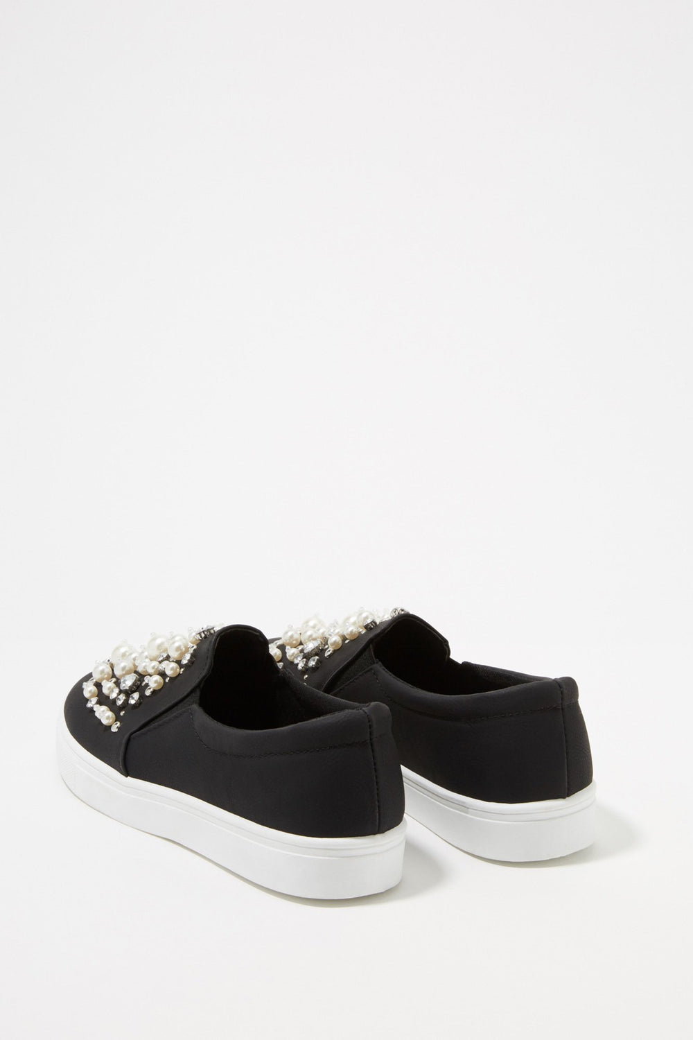 Women Pearl Rhinestone Studded Slip-On Sneaker Black