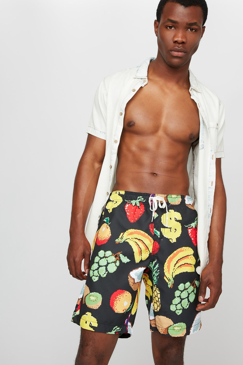 Men Printed Drawstring Boardshort Black