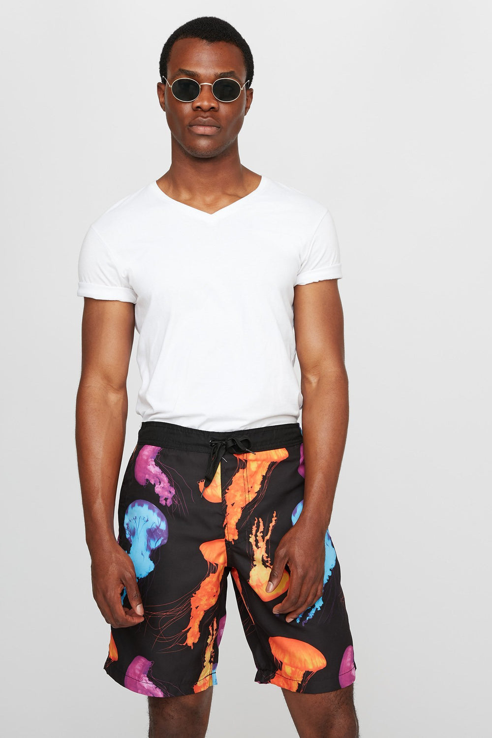 Men Printed Drawstring Slim Hybrid Short Black