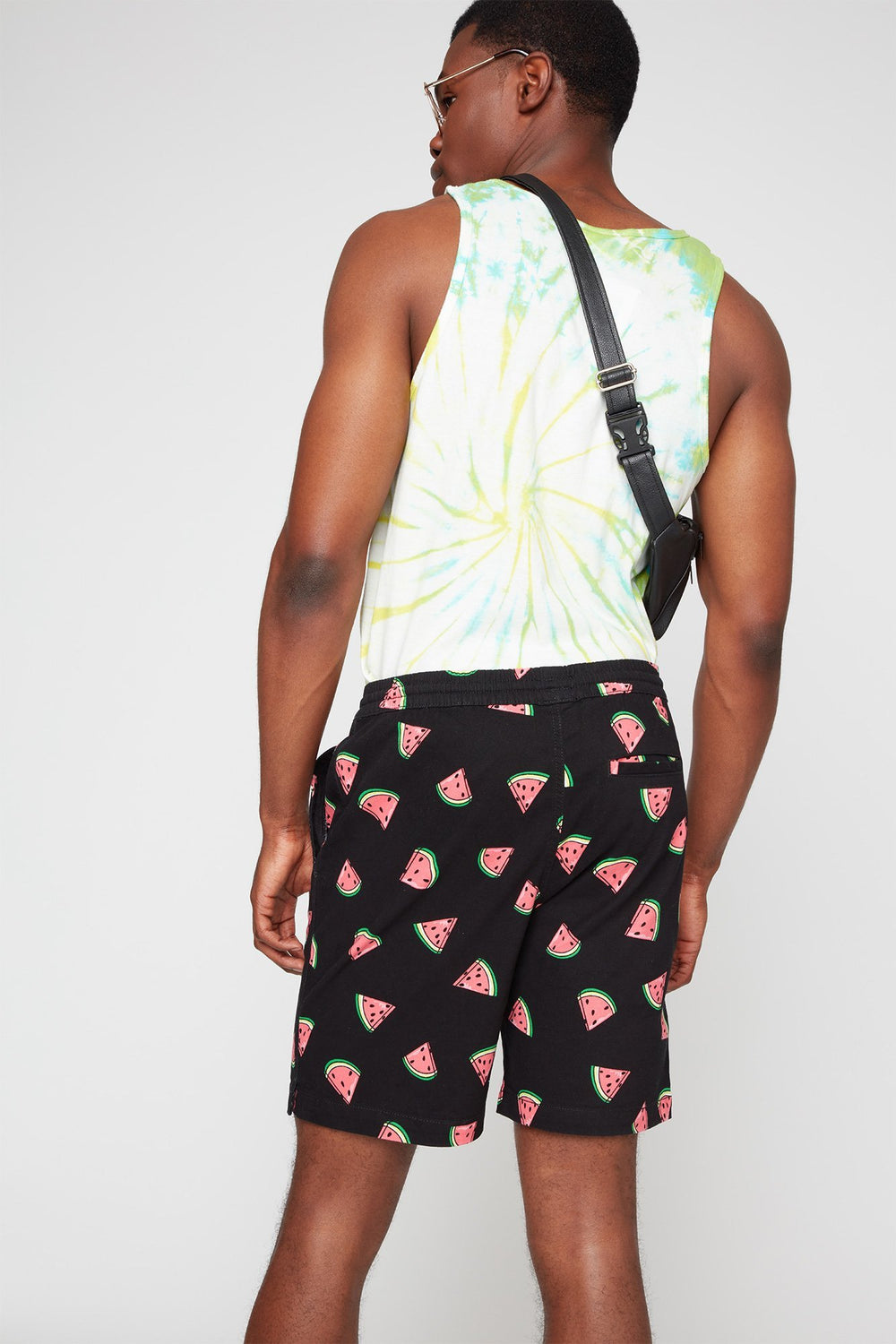 Men Printed Drawstring Slim Short Black