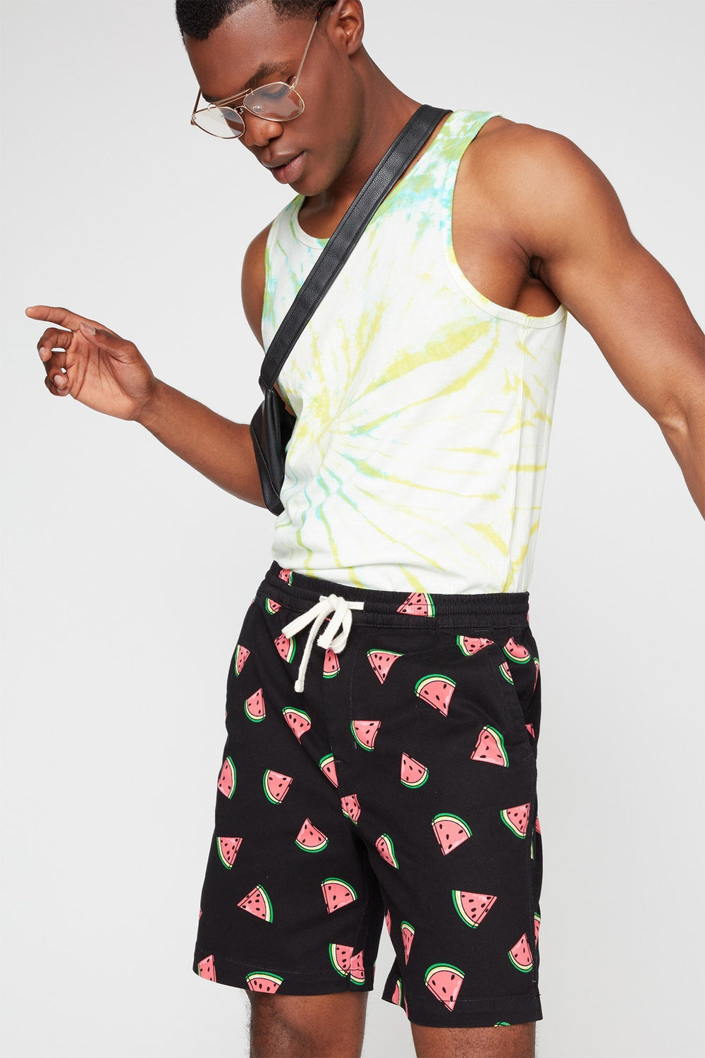Men Printed Drawstring Slim Short Black