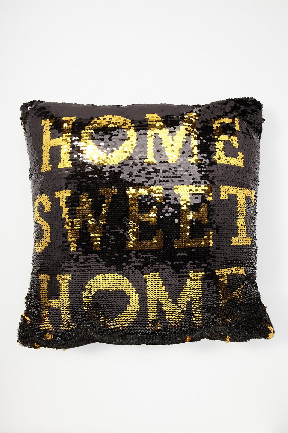 Women Reversible Sequins Home Sweet Home Pillow Black