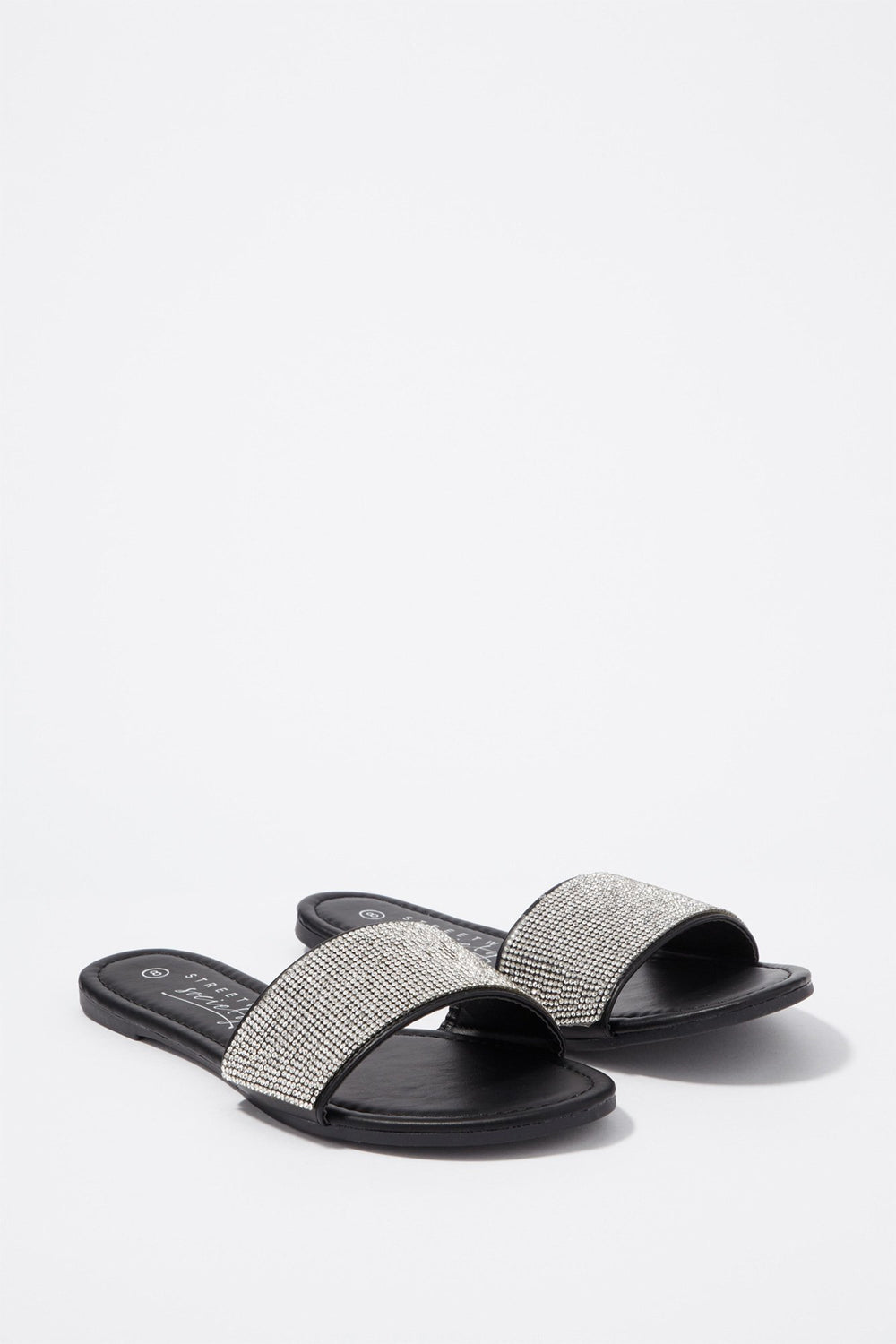 Women Rhinestone Band Slider Sandal Black