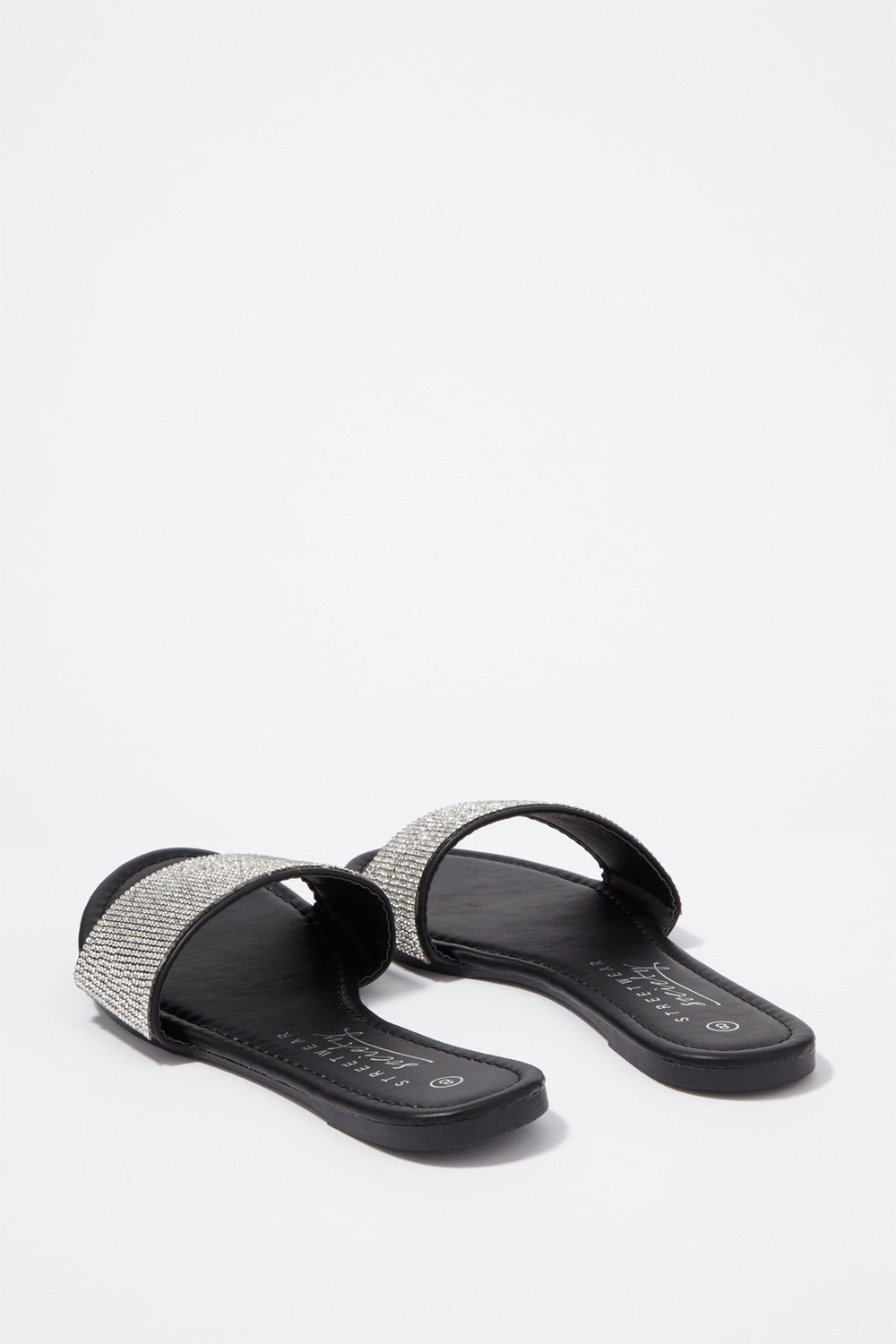 Women Rhinestone Band Slider Sandal Black