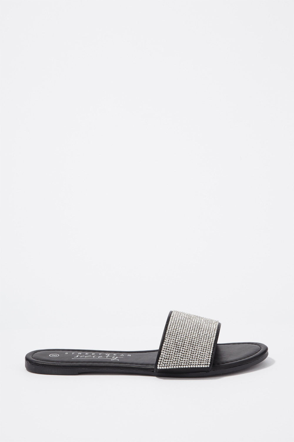 Women Rhinestone Band Slider Sandal Black