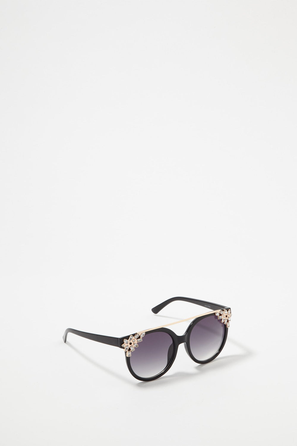 Women Rhinestone Brow Bar Cateye Sunglasses Black