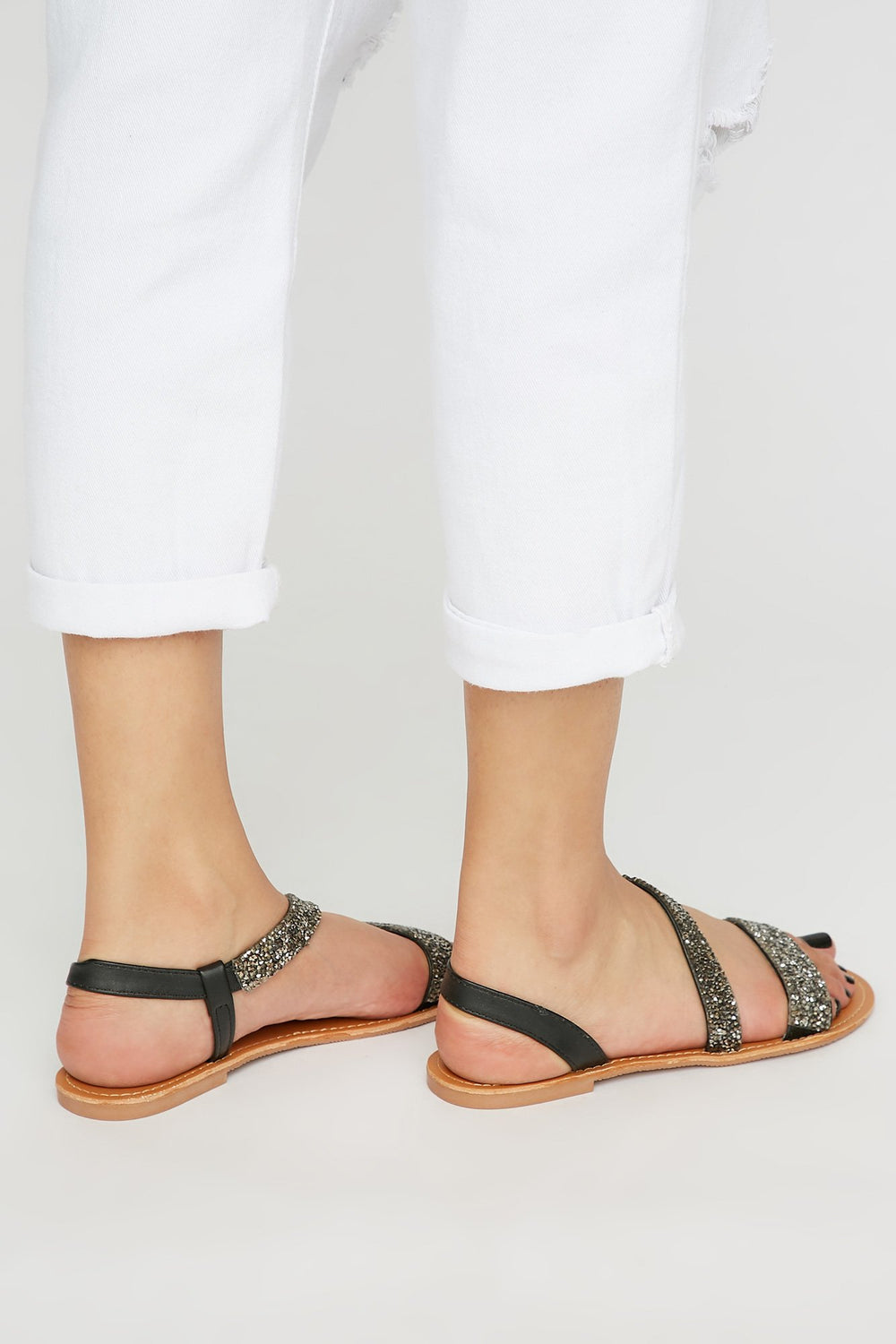 Women Rhinestone Dual Band Sandal Black