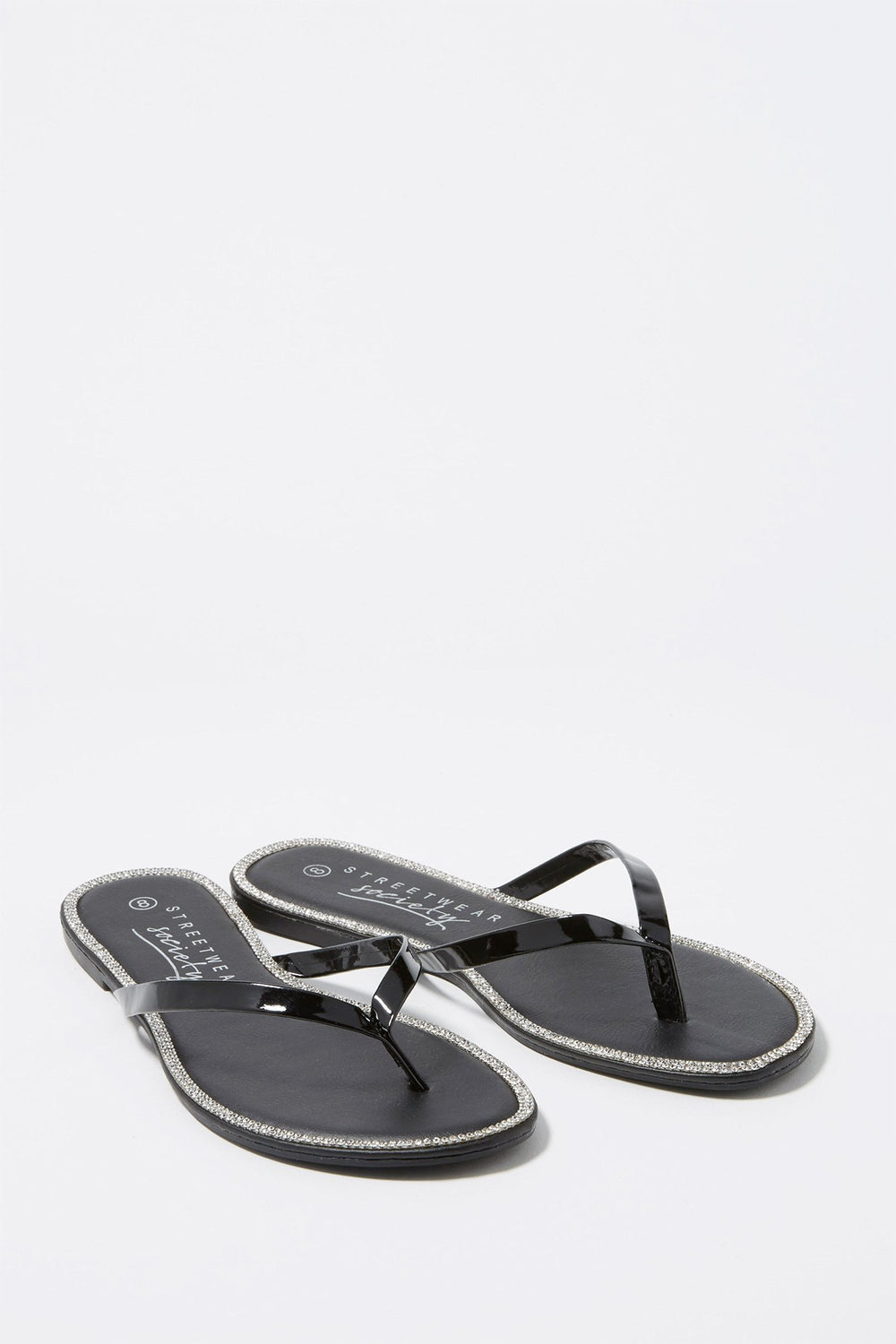 Women Rhinestone Trim Flip Flop Sandal Black