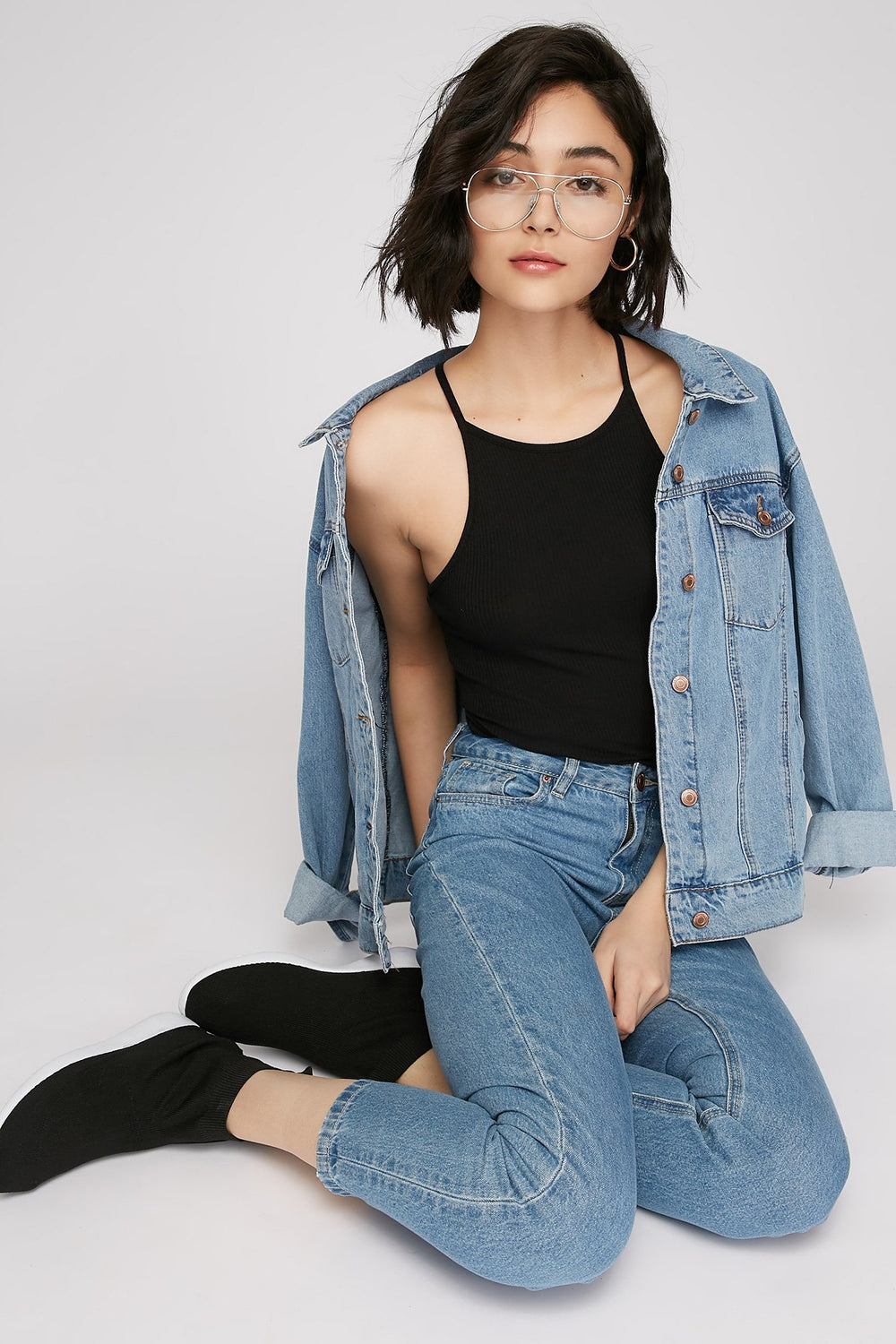 Women Ribbed Mock-Neck Camisole Black