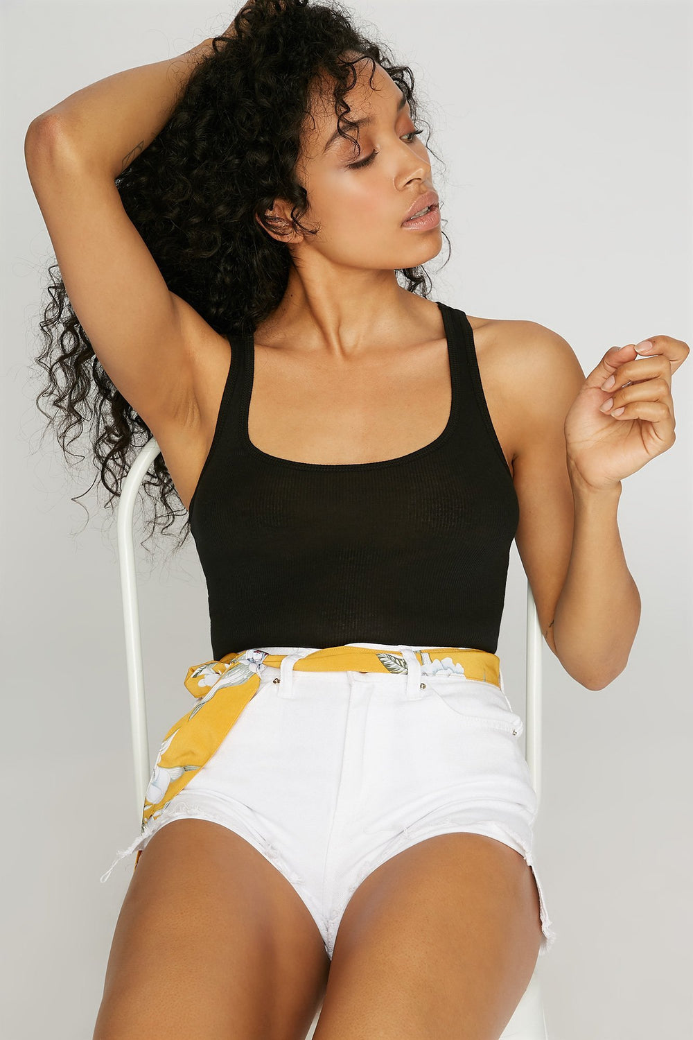 Women Ribbed Scoop Neck Racerback Tank Black