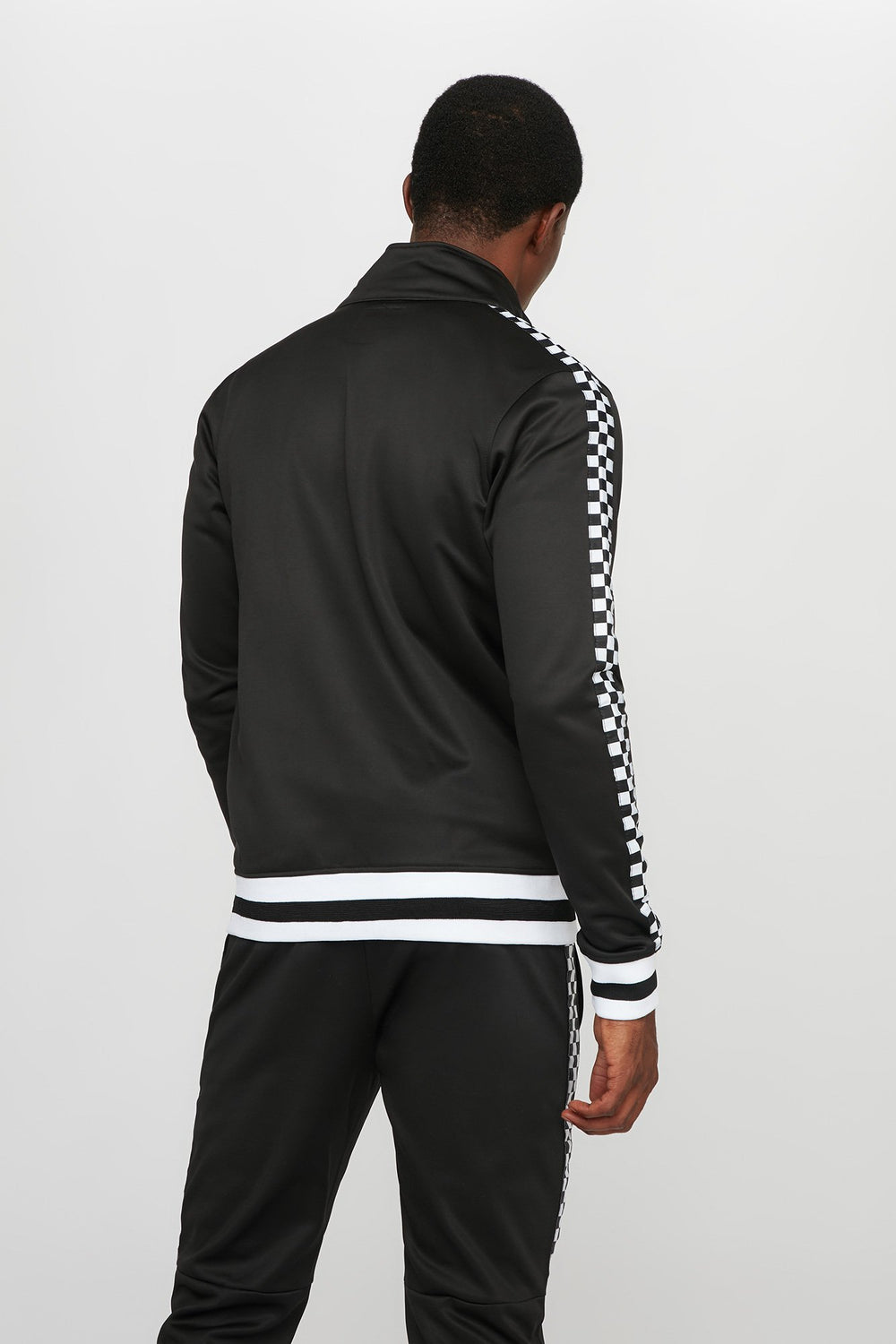 Men Rocawear Checkered Side Stripe Track Jacket Black
