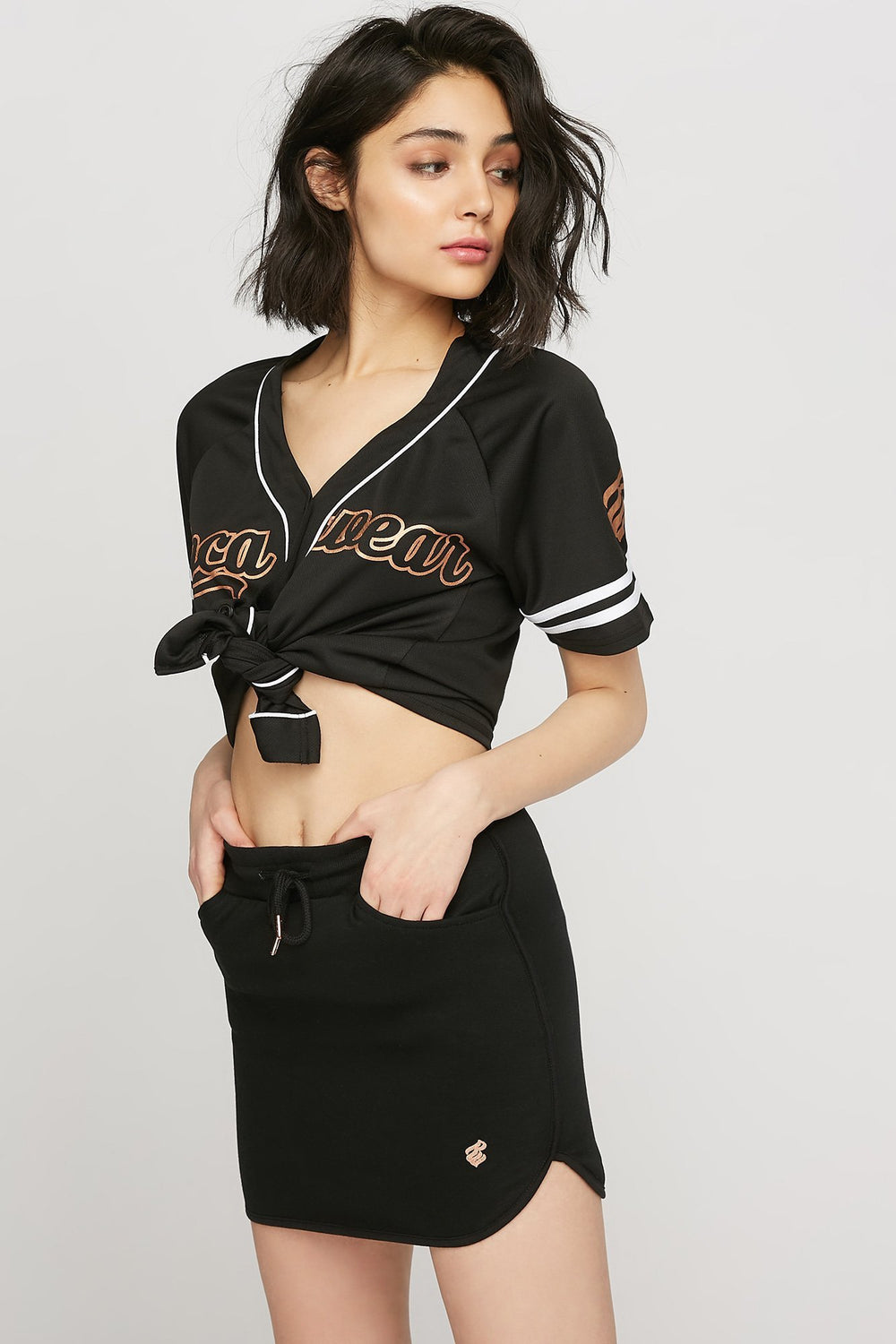women Rocawear Dolphin Hem Drawstring Skirt Black