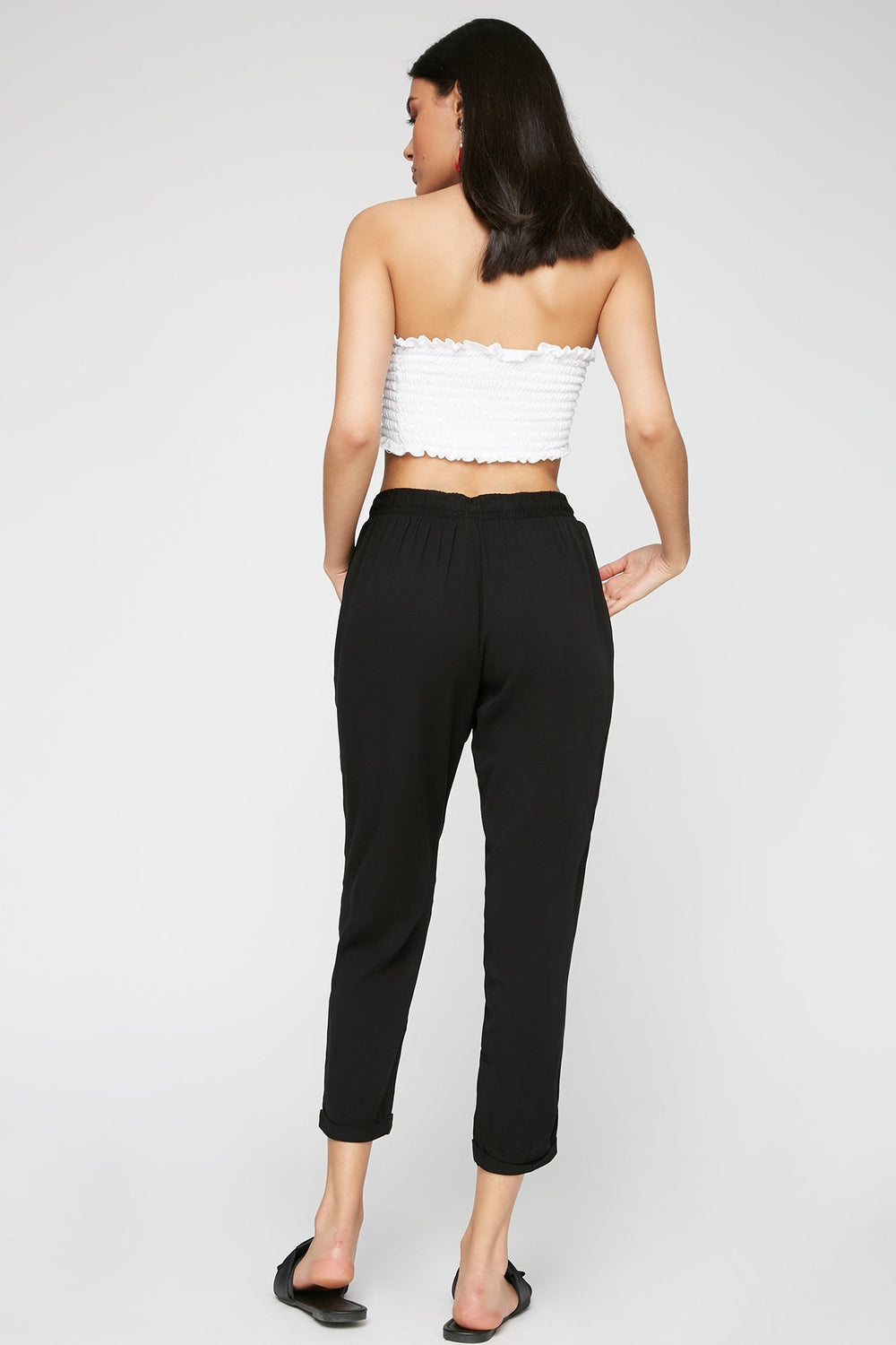 Women Rolled Cuff Drawstring Jogger Black