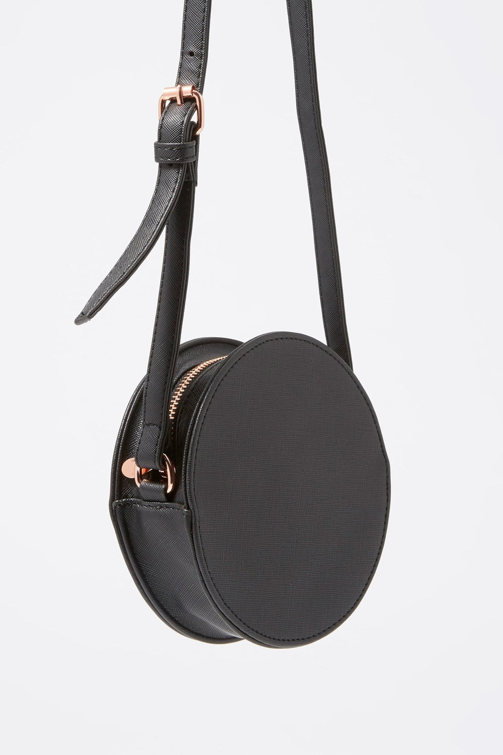 Women Round Faux-Leather Crossbody Bag Black