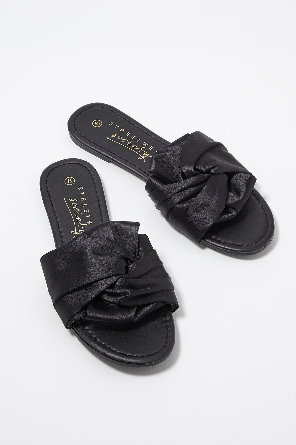 Women Satin Bowtie Ruffle Slip-On Sandal Black