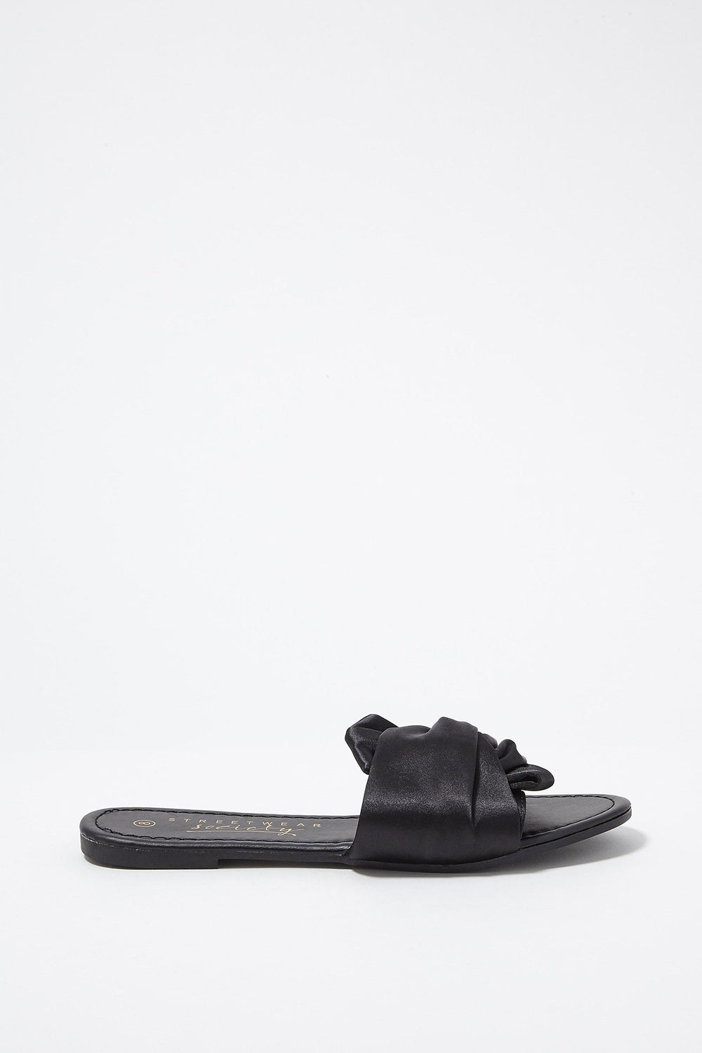 Women Satin Bowtie Ruffle Slip-On Sandal Black