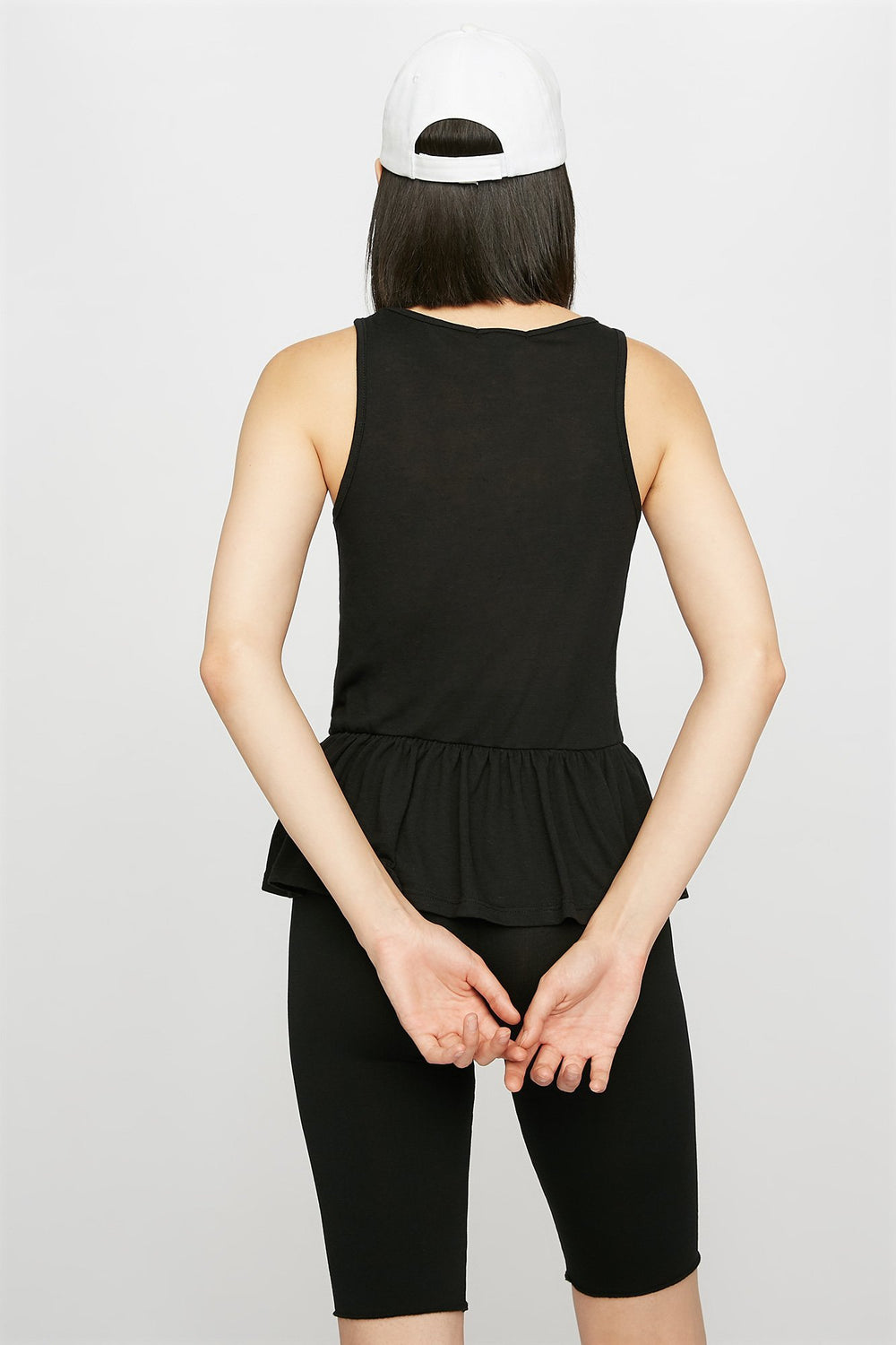 Women Scoop Neck Peplum Tank Black
