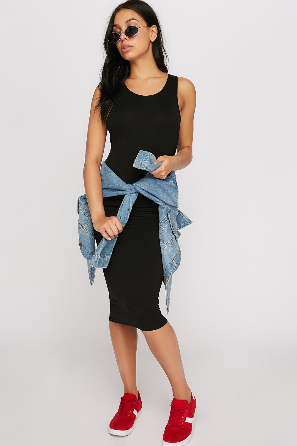 Women Sleeveless Maxi Bodycon Dress Black
