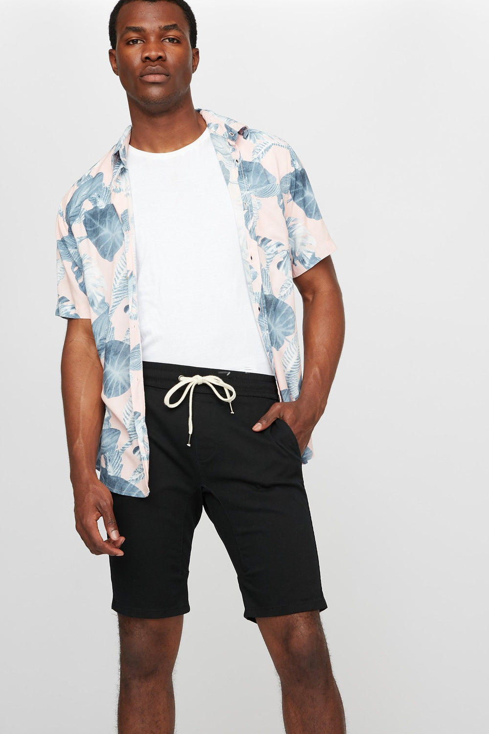Men Slim Canvas Jogger Drawstring Short Black