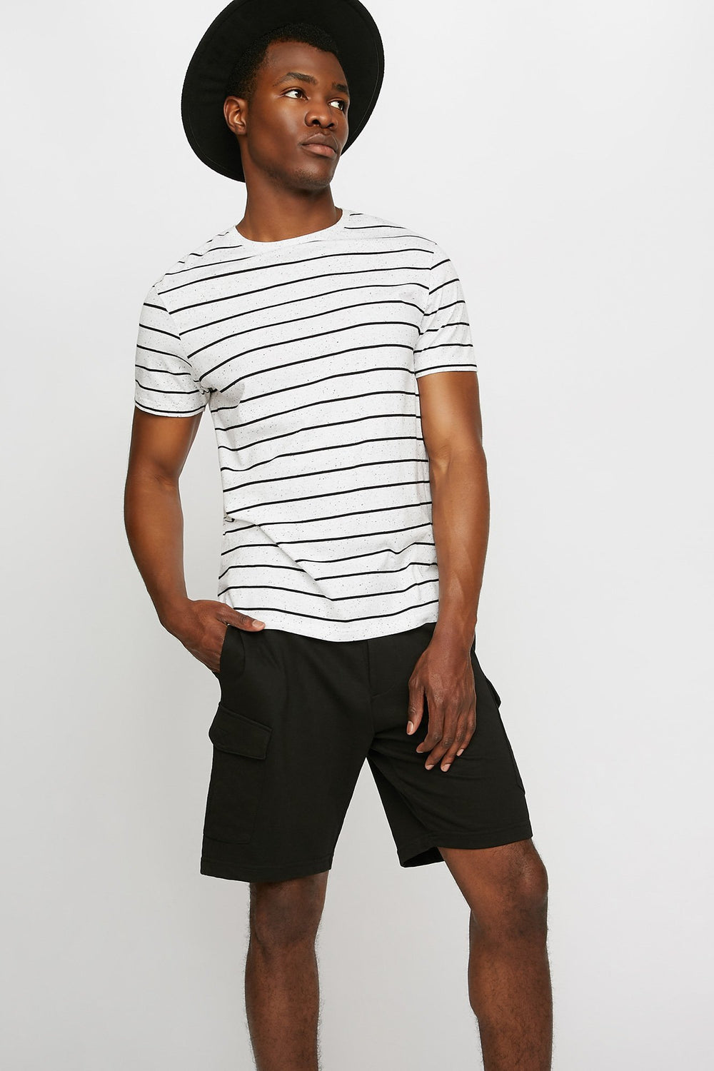 Men Slim Fleece Cargo Drawstring Jogger Short Black
