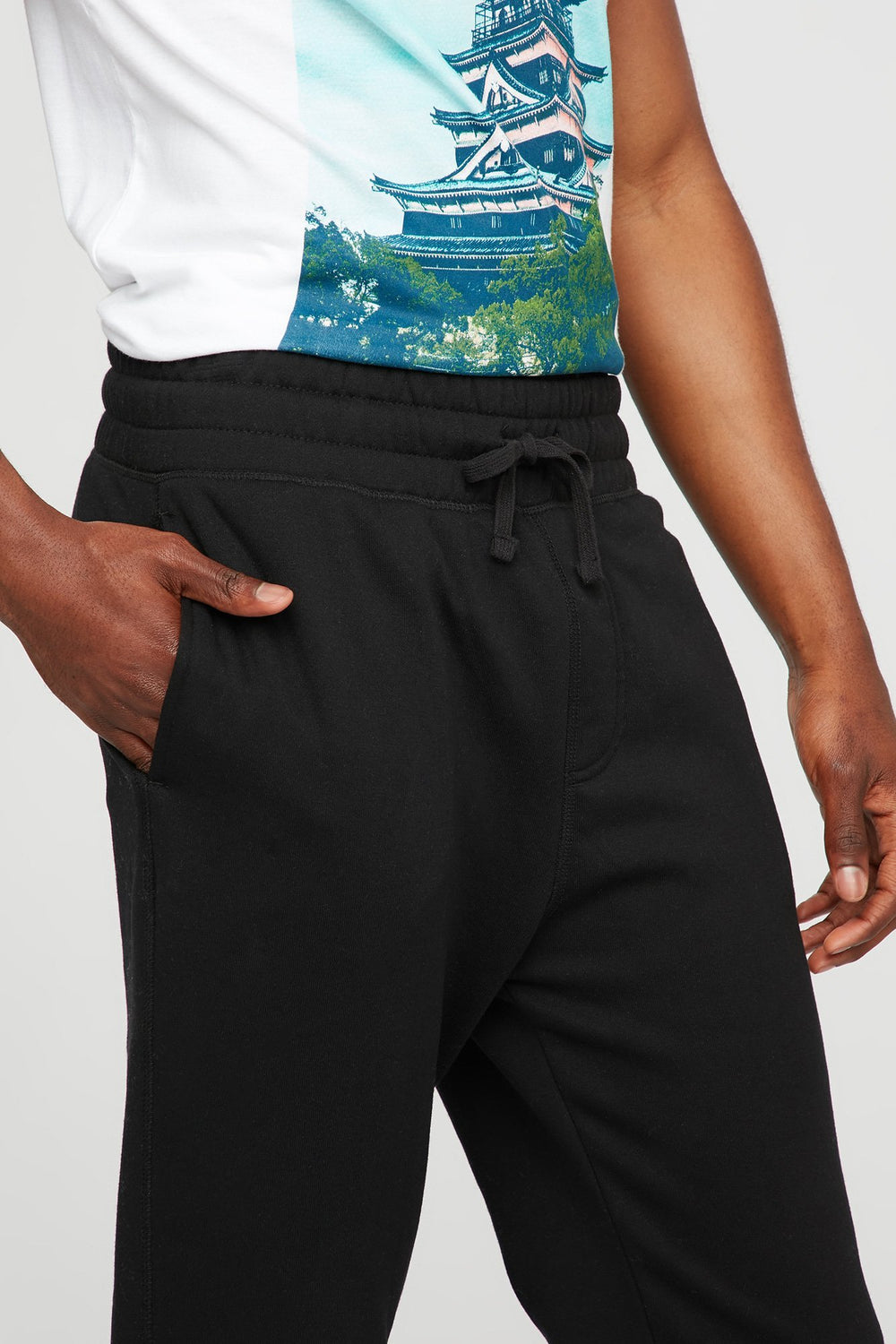 Men Slim Fleece Drawstring Jogger Black